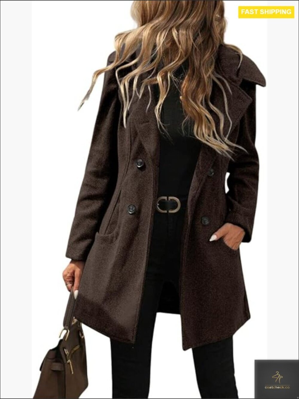 Winter Wool Pea Coat Hooded Double Breasted Notch Collar Trench Coat